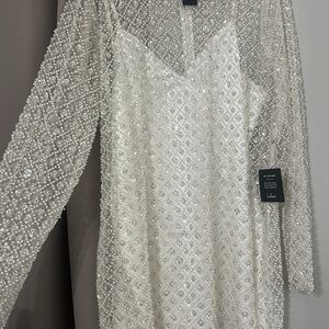 Lulu's Sparkling White Sequin Long Sleeve Dress